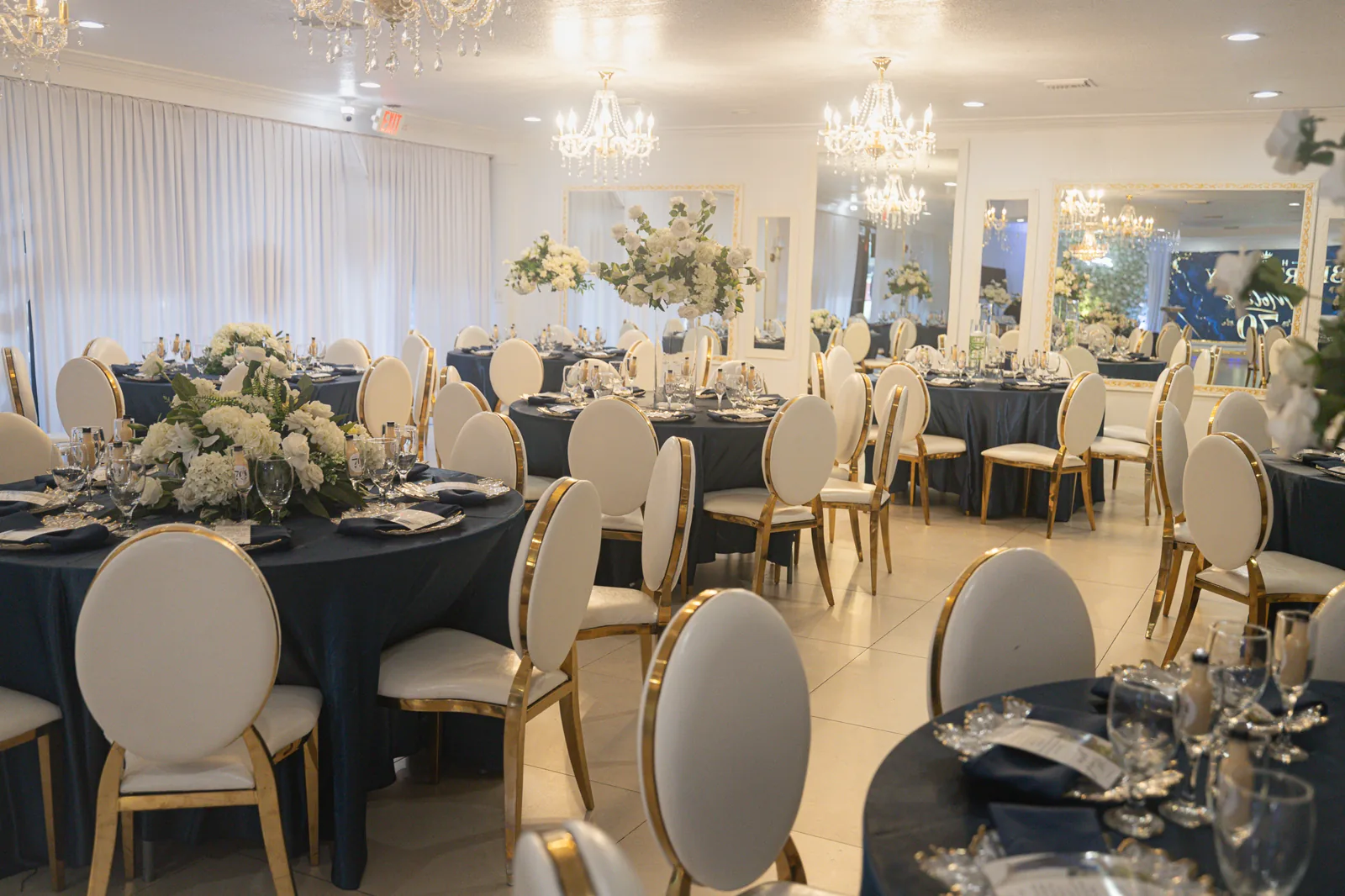 Elegant event room prepared for guests