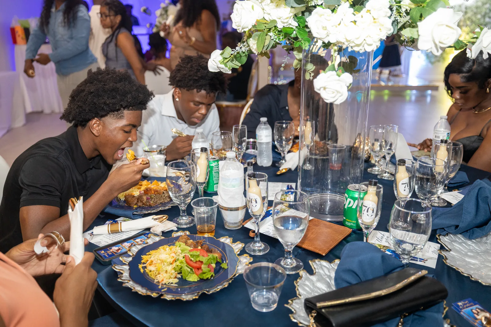 Guests sharing a meal at a formal event